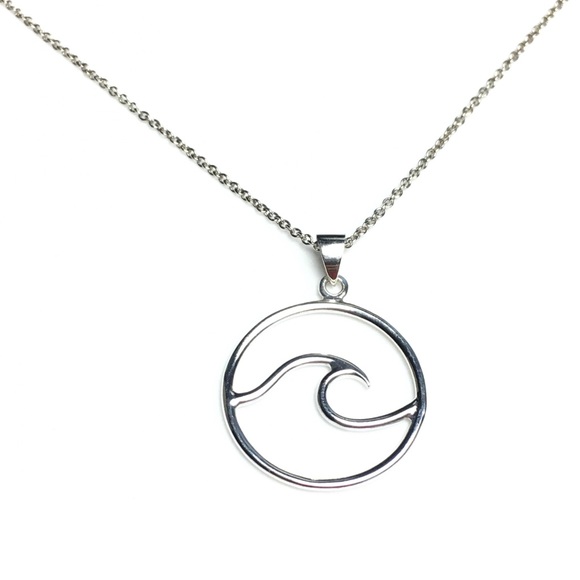 [#A129] 925 Silver Wave Pendant Necklace - Picture 2 of 4